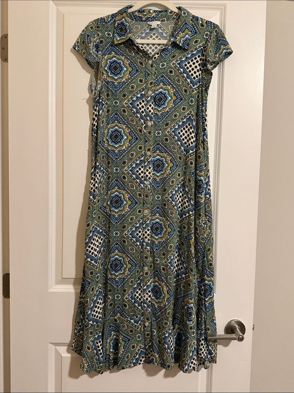 Cato Blue and Green Geometric Midi Dress